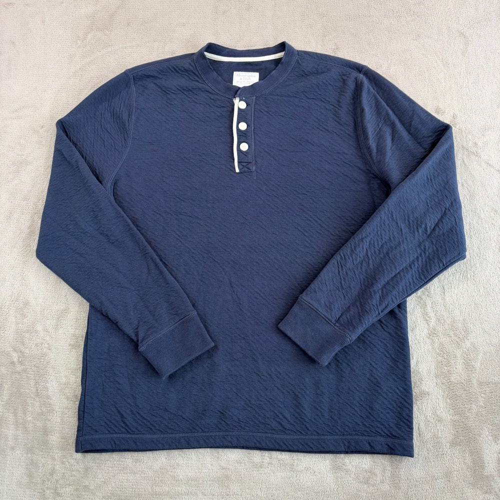 Vintage Abercrombie & Fitch Henley Sweatshirt in Navy Blue Men 2XL Textured
